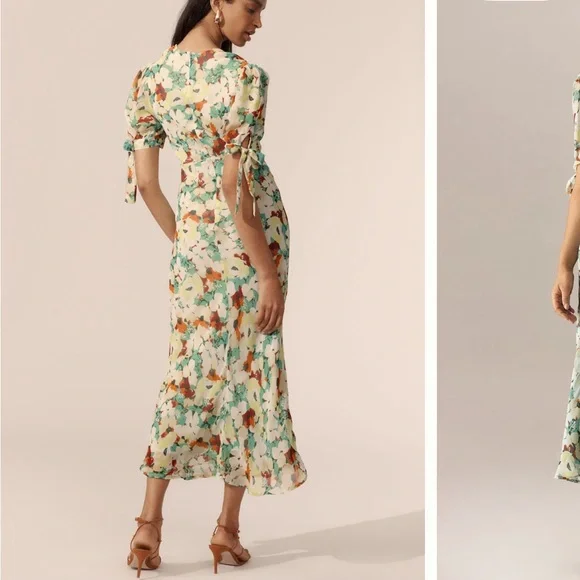 Anthropologie Multicolor short sleeve V neck Floral Slip Midi Dress - Picture 3 of 5